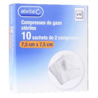 10 x 2 compresses gaze stériles 7,5x7,5cm