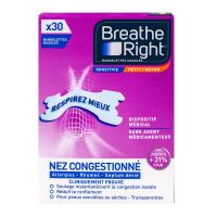 Breathe Right 30 bandelettes nasales Sensitive petit moyen