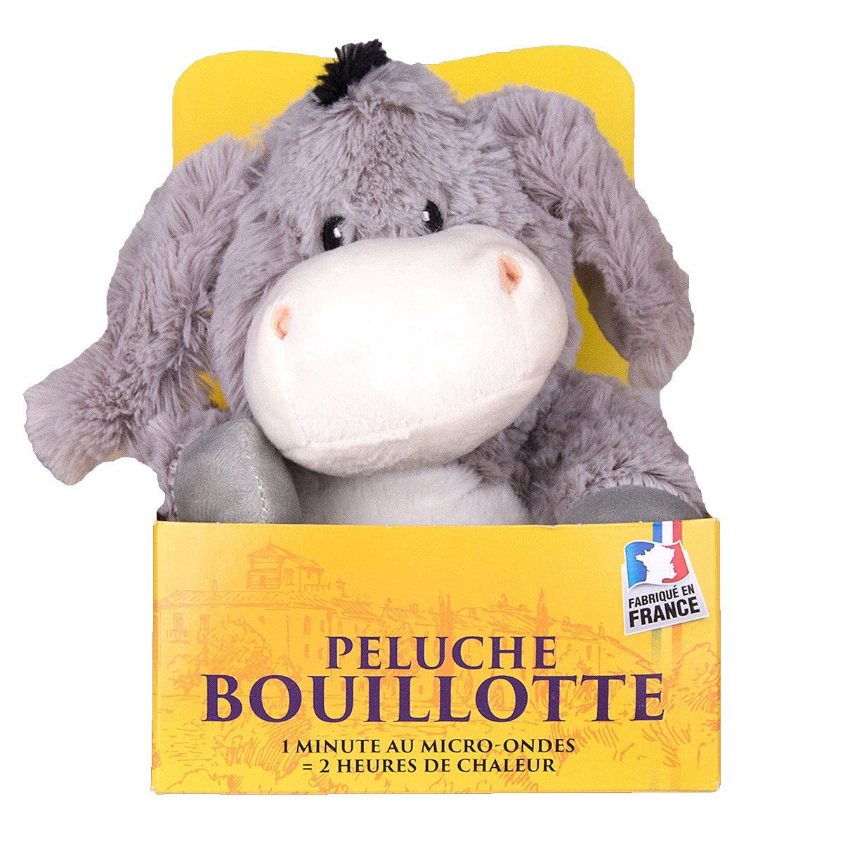 La peluche bouillote Pelucho est garnie de grains de blé et de fleurs de  lavande.