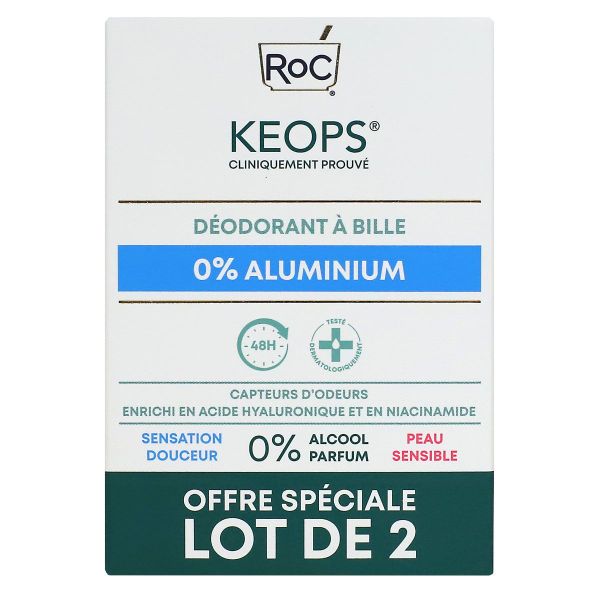 Keops déodorant roll-on 0% aluminium 2x30ml