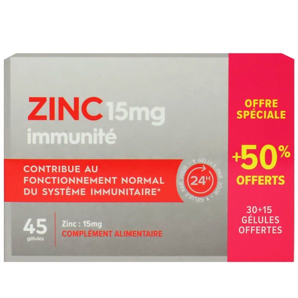 Zinc immunité 15mg 45 gélules