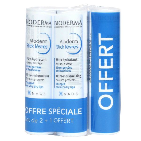 Atoderm baume à lèvres apaisant lèvres sèches 3x4g