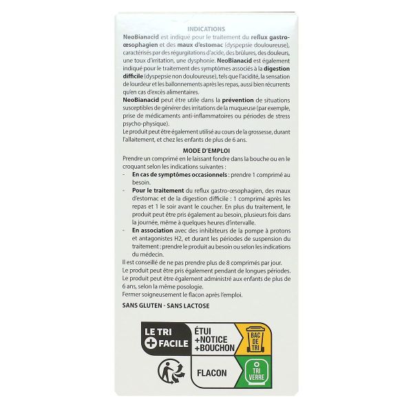 Neo Bianacid reflux acidité et digestion difficile goût citron 70 comprimés