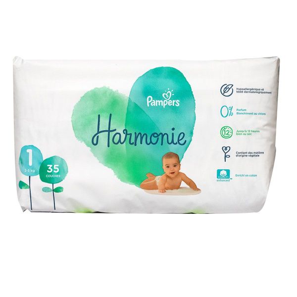 Harmonie couches 25kg taille 1 Pampers assurent jusqu'à 12 h d