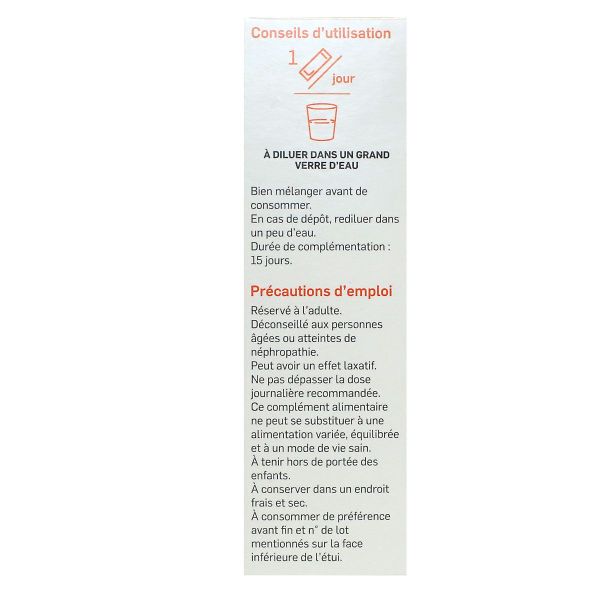 Formag Fort 360mg magnésium sous 3 formes goût pêche 15 sticks