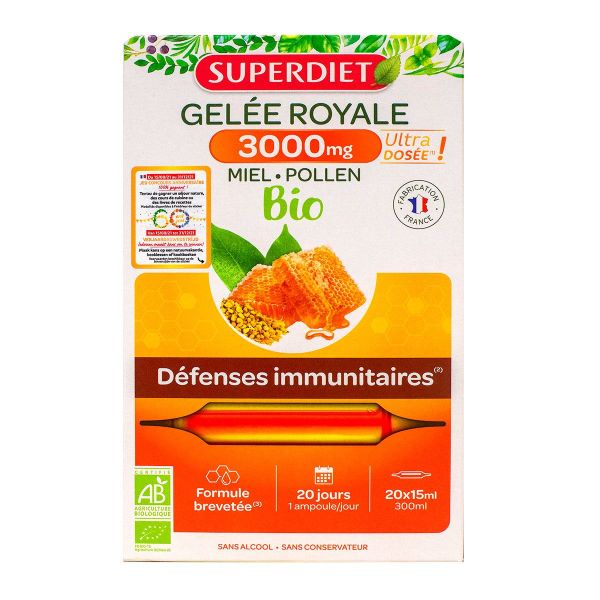 Gelée Royale miel pollen 3000mg bio 20x15ml