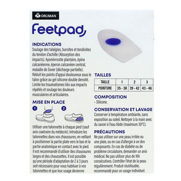 FeetPad 2 talonnettes silicone insert central modèle bilatéral taille 3