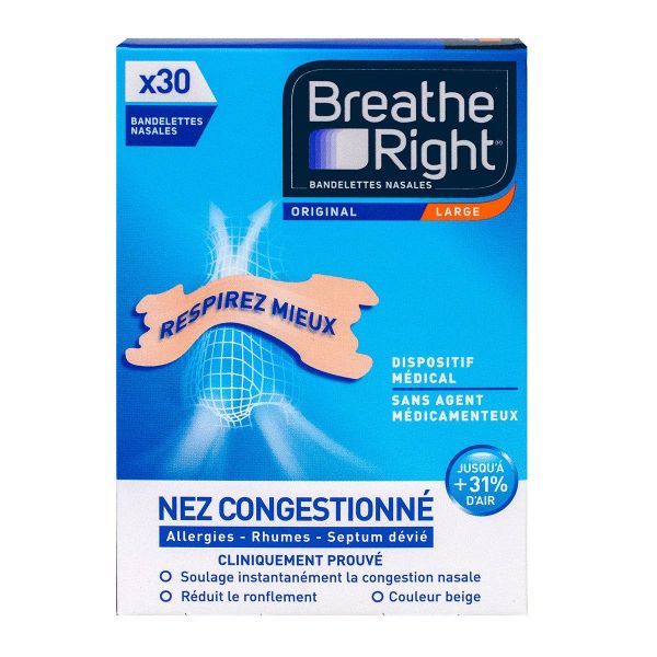 Breathe Right 30 bandelettes nasales Original Large