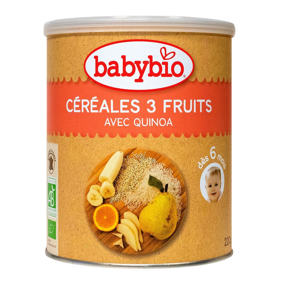 Les céréales 3 fruits & quinoa Babybio sont destinées aux bébés à