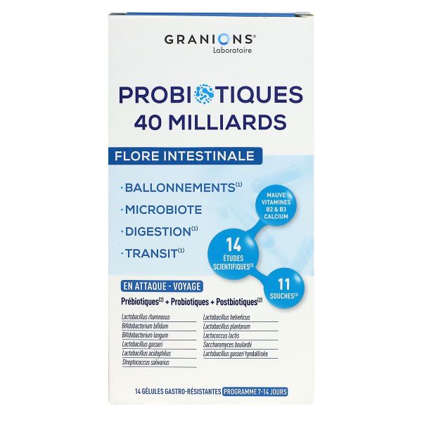Probiotiques 40 milliards flore intestinale 14 gélules