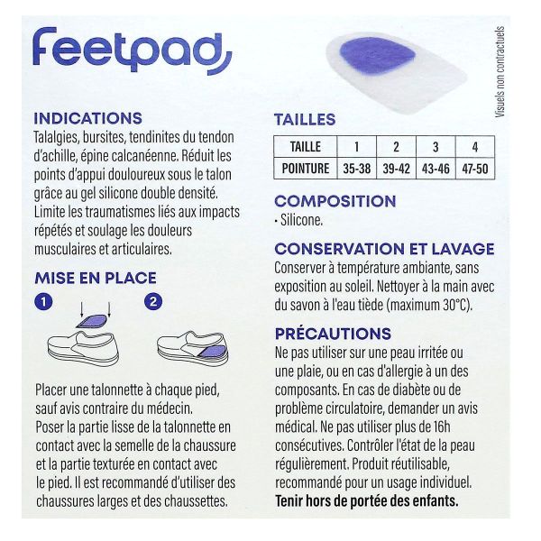 FeetPad 2 talonnettes plates silicone modèle bilatéral taille 2
