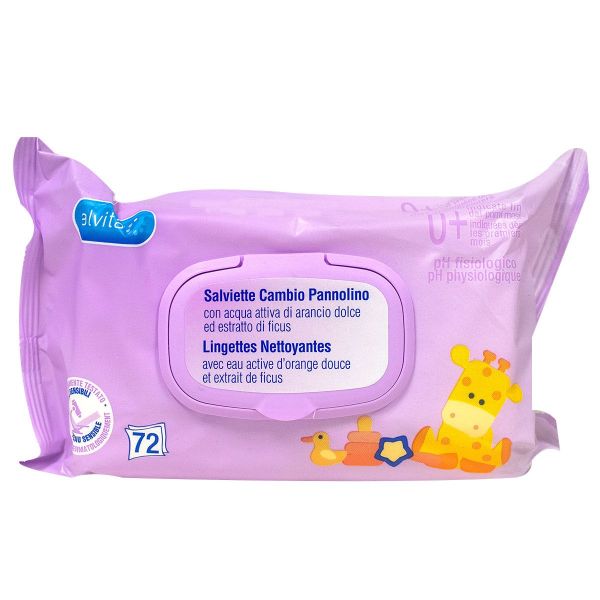 72 lingettes nettoyantes eau active d'orange douce